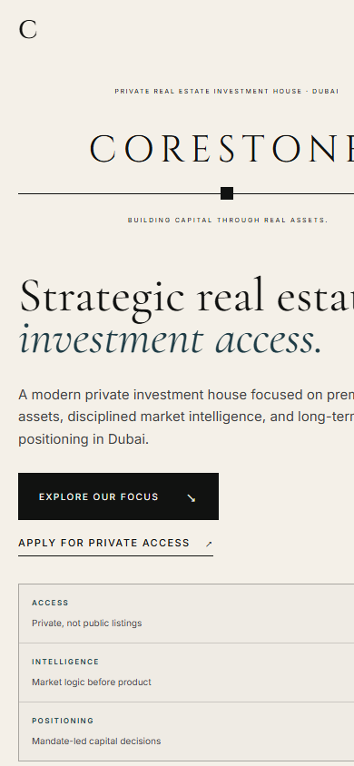 Corestone mobile website mockup
